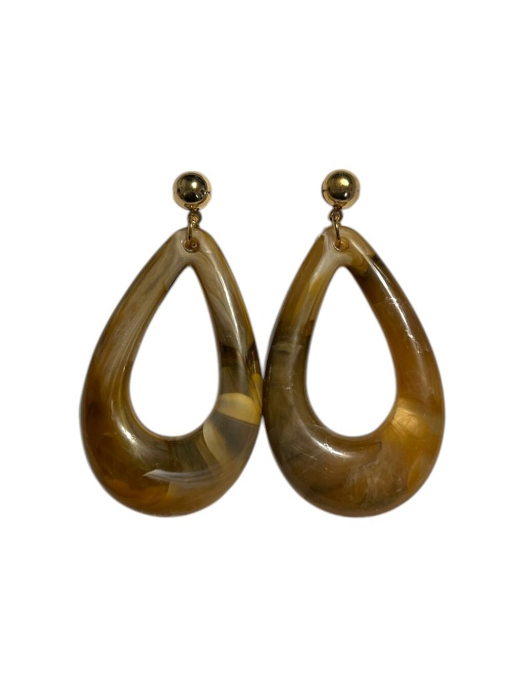 Brown Teardrop Natural Stone Finish Post Pin Earrings
